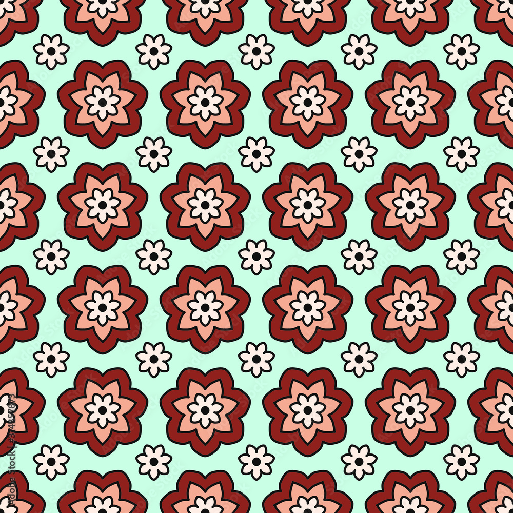 Fototapeta premium tile pattern seamless with floral ornaments. Flower Texture for kitchen wallpaper or bathroom flooring. can be used as wrapping paper, background, fabric print, web page backdrop.