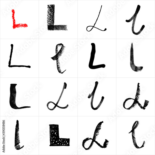  Vector letters. Hand drawn letters. Letters drawn using spray can, inkpen, highlighters and others materials. Variety materials, lines and devices. Set of templates.