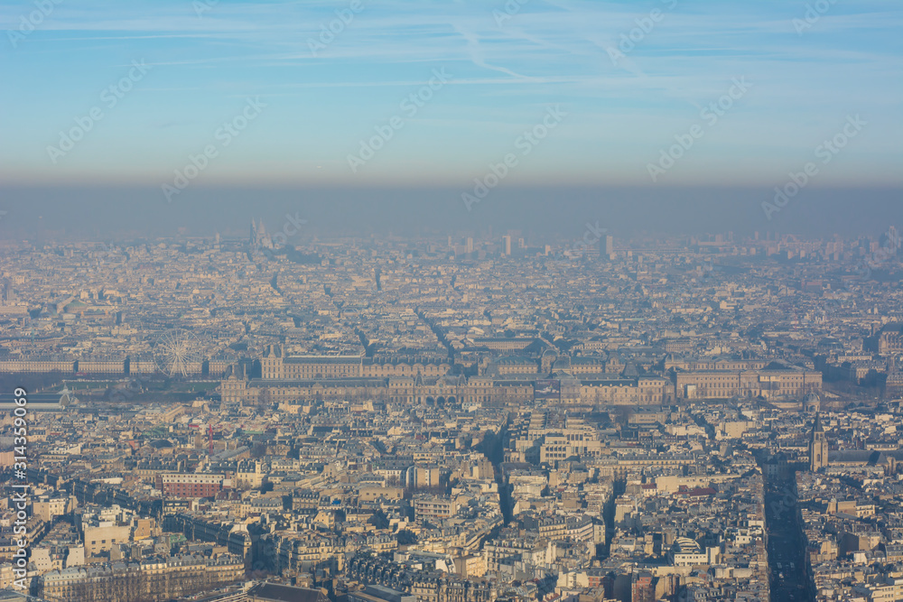 View of Paris where you can see air pollution
