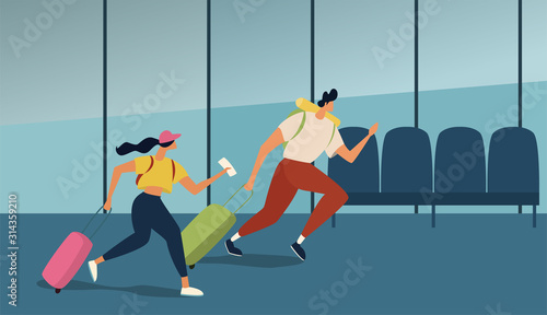 People in the airport duty free zone, rest before boarding on the plane. Vector illustration in a flat style
