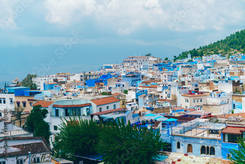 Fototapeta Naklejka Na Ścianę i Meble -  landscape, top view of the blue city of morocco, very beautiful