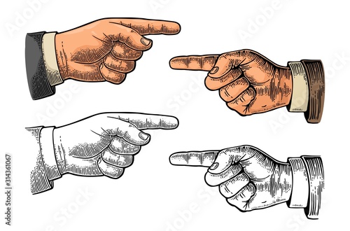 Pointing finger. Hand sign for web, poster, info graphic