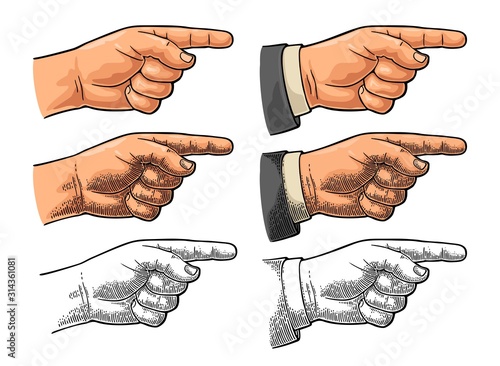 Pointing finger. Hand sign for web, poster, info graphic