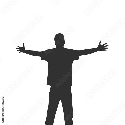 Men with wide open hands with palm extended silhouette. Stock Vector illustration isolated on white background.