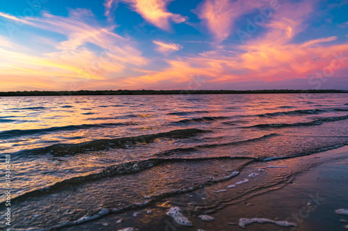 Beautiful evening sunset at Stradbroke Island overlooking the ocean and shoreline