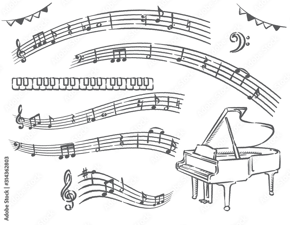 ピアノ 音符の素材イラスト 手書き風 Stock ベクター Adobe Stock