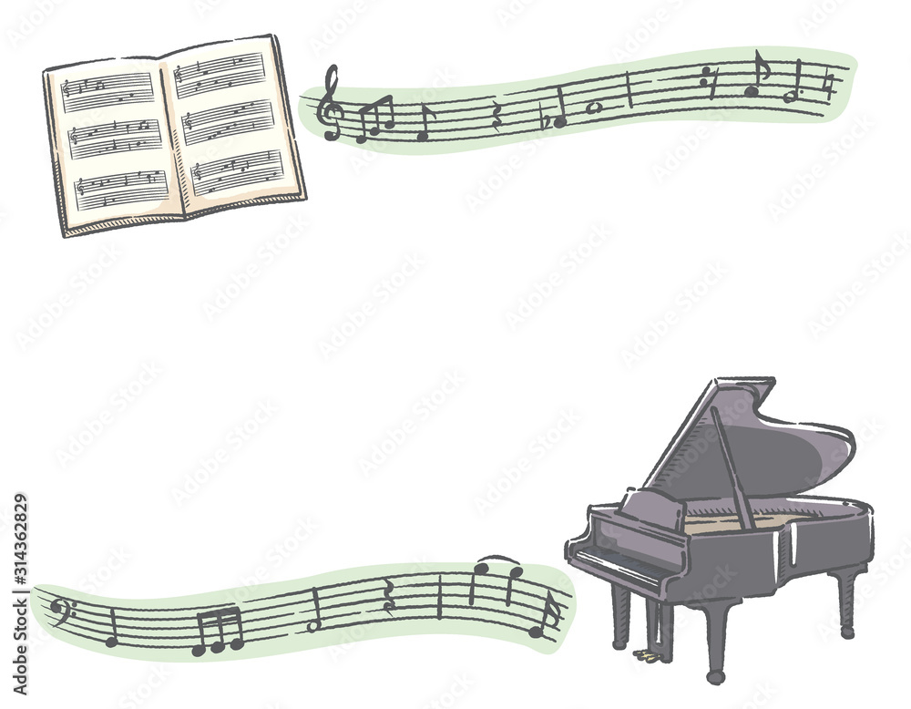 手書き風ピアノ 音符の素材イラスト フレーム Stock Vector Adobe Stock