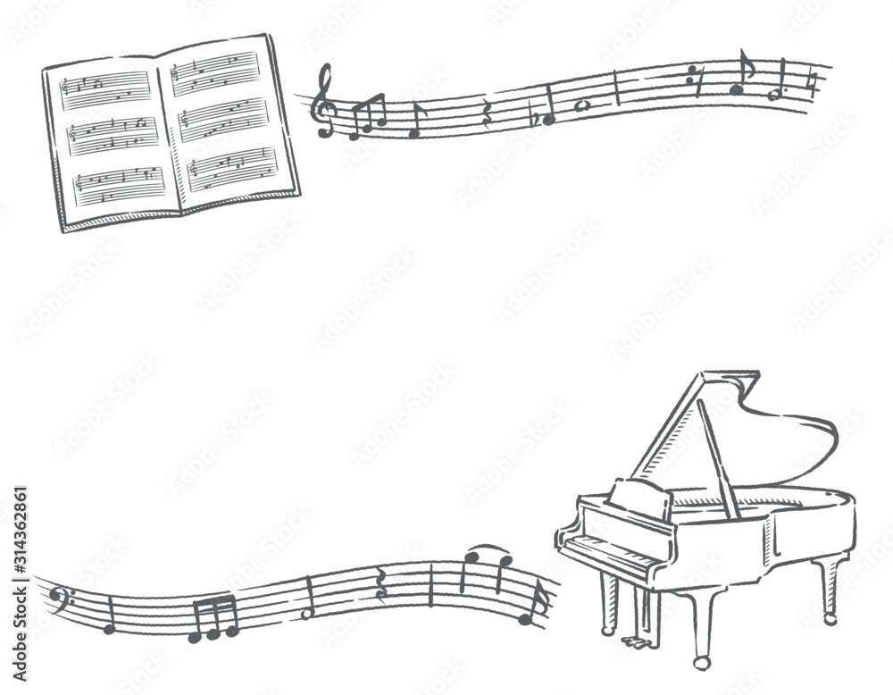 手書き風ピアノ 音符の素材イラスト フレーム Stock ベクター Adobe Stock