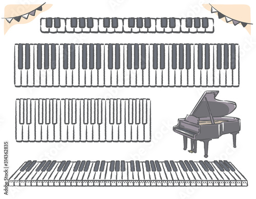 ピアノ、鍵盤の素材イラスト（手書き風）