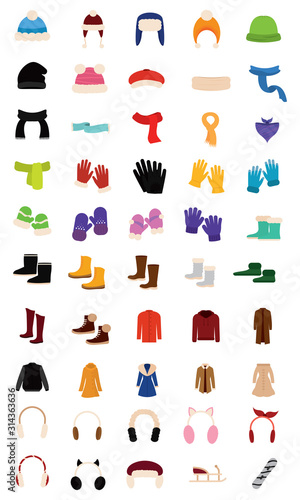 Set of winter clothes icons