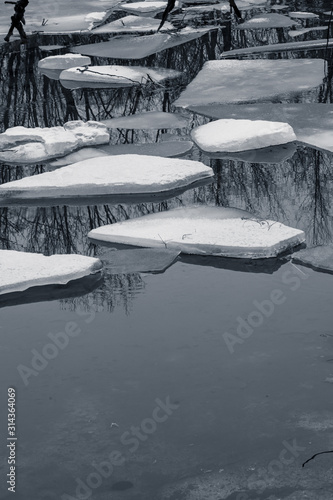 Floating blocks of ice