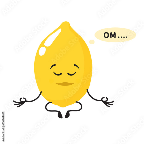 Lemon, cute, attractive, funny character with emotion, calm, poise, yoga, meditation.