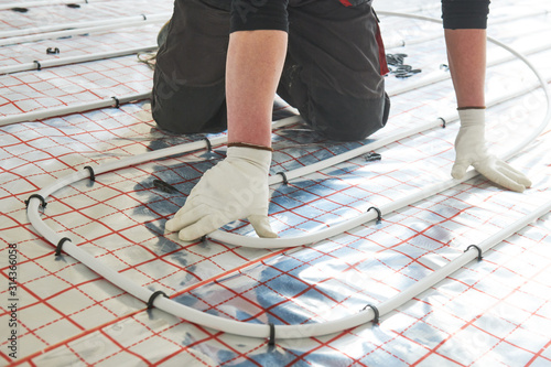 underfloor heating installation. Warm floor heating system