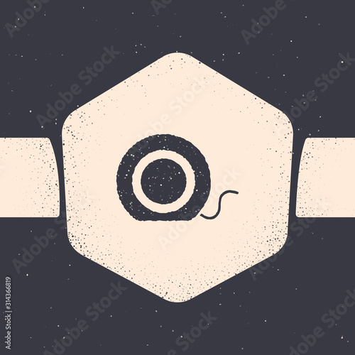 Grunge Dental floss icon isolated on grey background. Monochrome vintage drawing. Vector Illustration