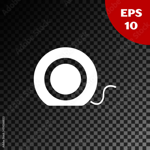 White Dental floss icon isolated on transparent dark background. Vector Illustration