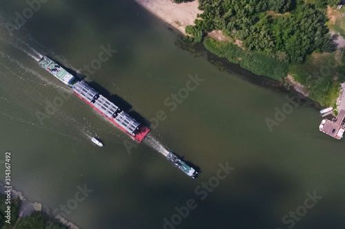 Oversized cargo transportation along the river, a distillation c