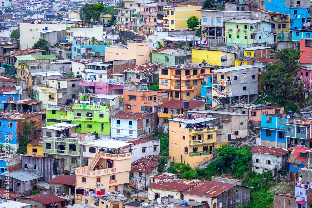 Colorful houses in a slum in Guayaquil, Ecuador