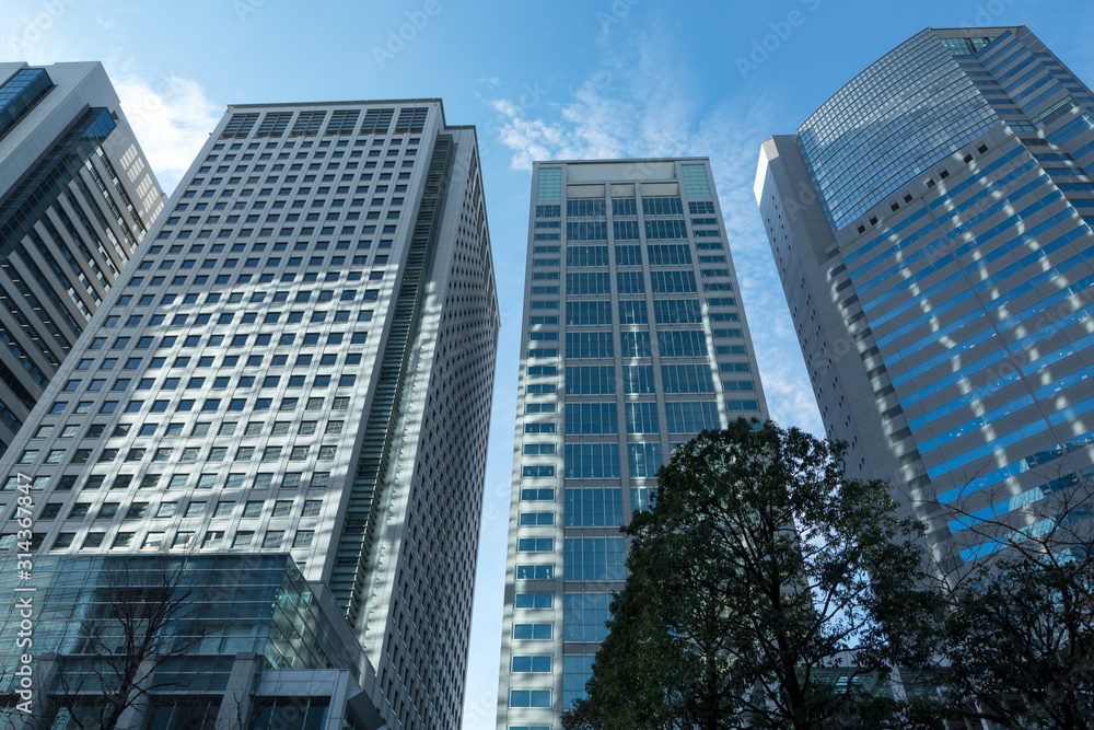 (東京都ｰ都市風景)青空と品川オフィスビル群
