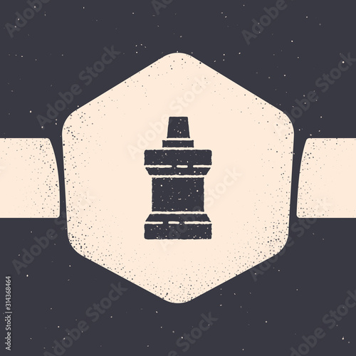 Grunge Mouthwash plastic bottle icon isolated on grey background. Liquid for rinsing mouth. Oralcare equipment. Monochrome vintage drawing. Vector Illustration