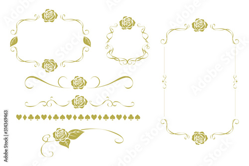 Vintage rose frame. Lines, ornaments, ornaments, backgrounds. Alice motif in wonderland.