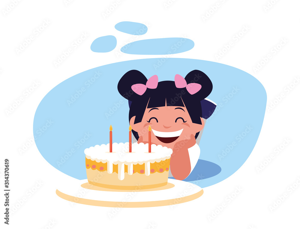 Girl cartoon with happy birthday cake vector design Stock Vector | Adobe  Stock