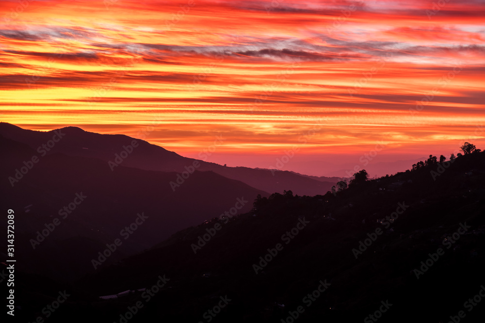 View of beautiful sunrise at Colonia Tovar. Aragua State, Venezuela