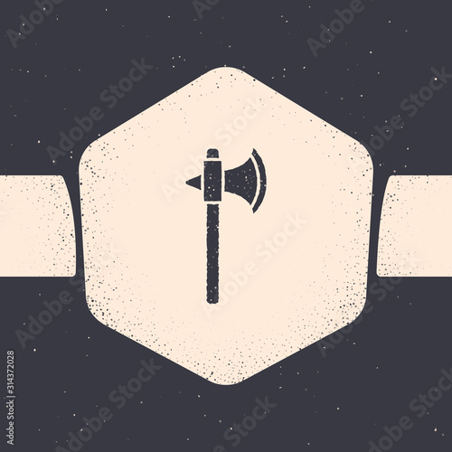 Grunge Medieval axe icon isolated on grey background. Battle axe, executioner axe. Monochrome vintage drawing. Vector Illustration