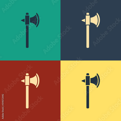 Color Medieval axe icon isolated on color background. Battle axe, executioner axe. Vintage style drawing. Vector Illustration