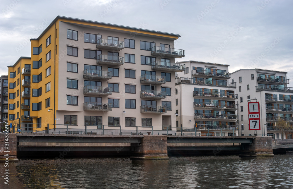 Stockholm sleeping area, residential buildings on the canal Stockholm sleeping area, residential buildings on the canal