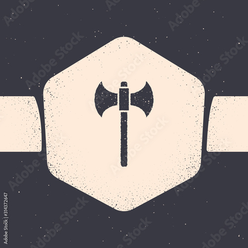 Grunge Medieval axe icon isolated on grey background. Battle axe, executioner axe. Monochrome vintage drawing. Vector Illustration