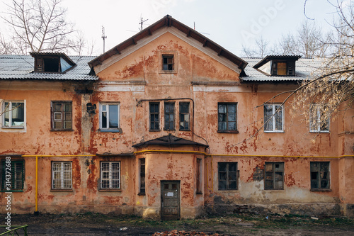 Old poor slum house in Voronezh, poverty concept