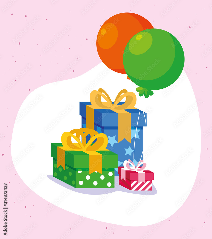 Happy birthday gifts and balloons vector design Happy birthday gifts and balloons vector design