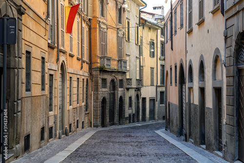 Narrow medieval streets of Bergamo  Italy