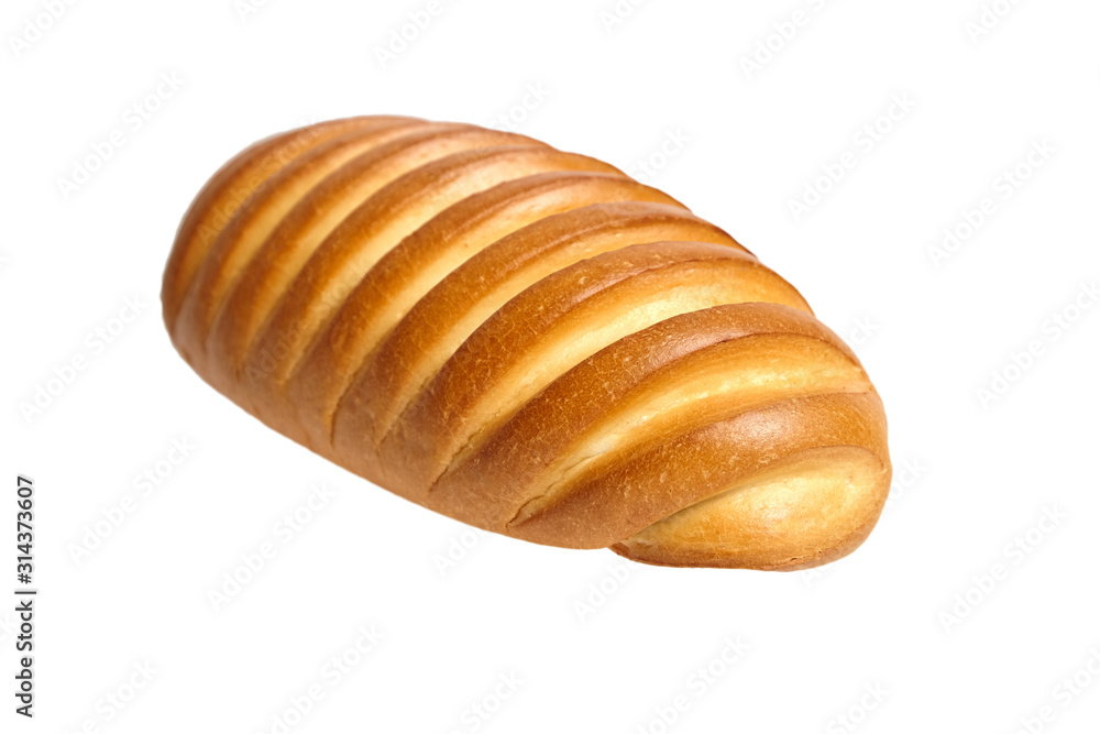 Bakery product. Baked whole bun isolated on white background. Loaf, white wheat bread Bakery product. Baked whole bun isolated on white background. Loaf, white wheat bread
