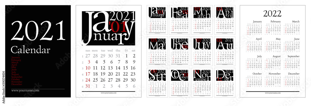 Classic gregorian calendar for 2021 year. A4 pages 210x297mm with