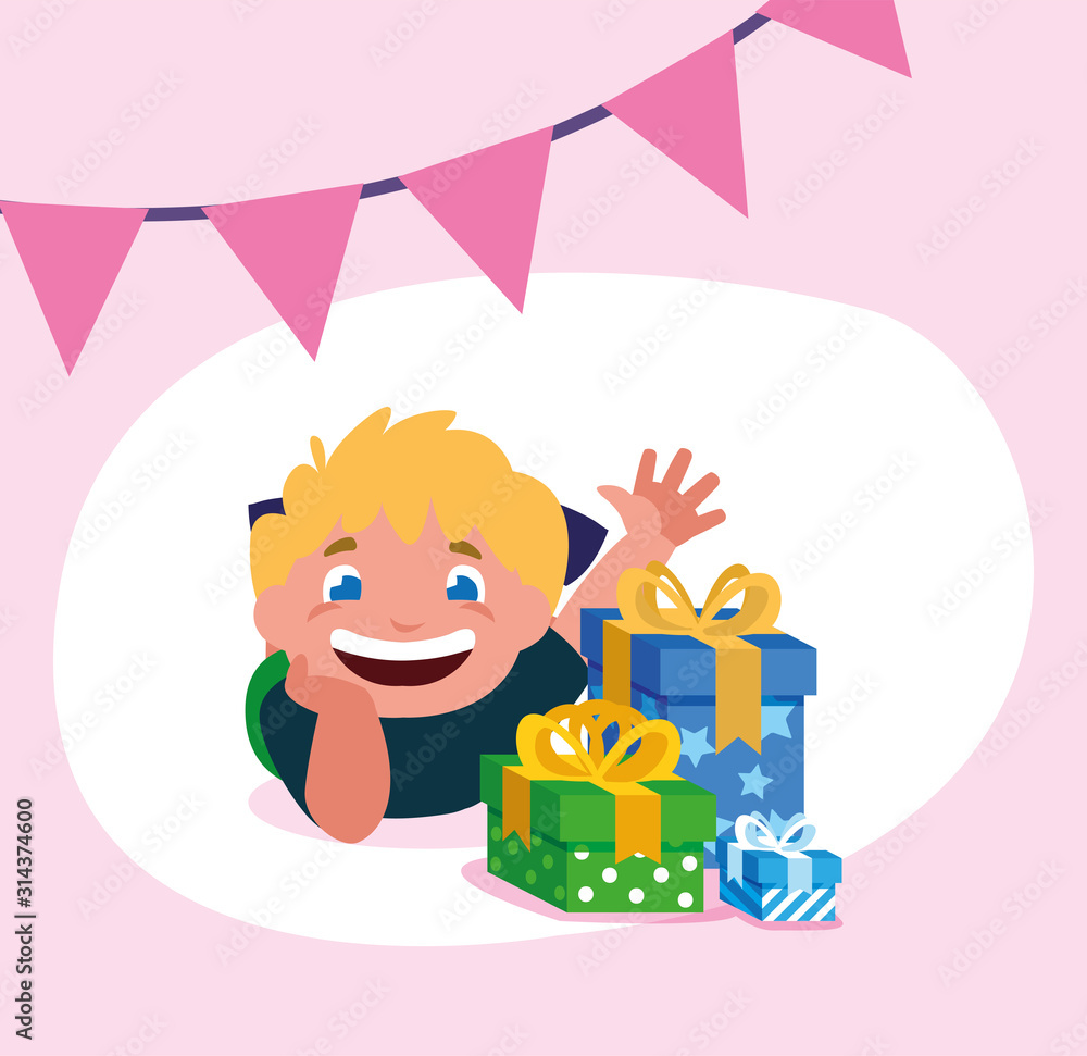 Boy cartoon with happy birthday gifts vector design Stock Vector | Adobe  Stock