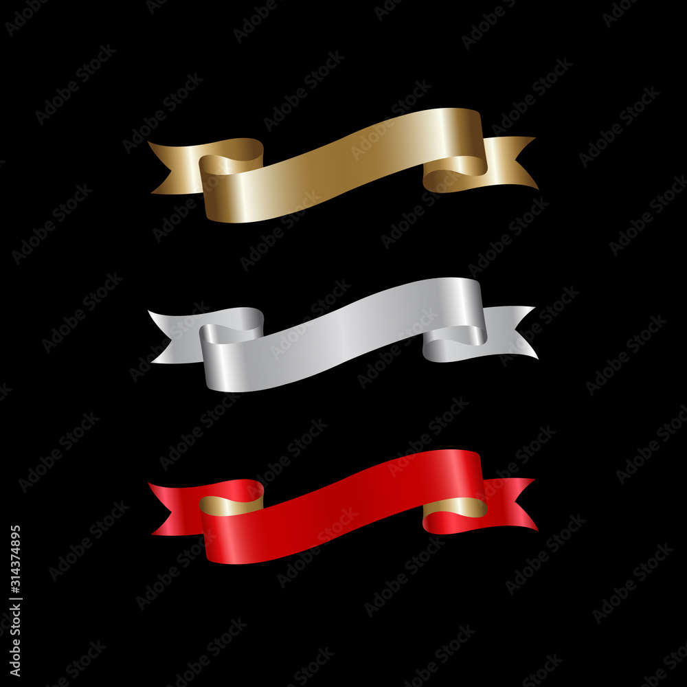 Ribbon Set In Isolated For Celebration, luxury golden ribbon set