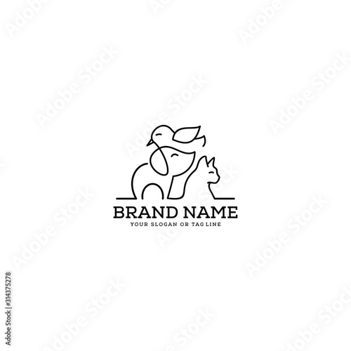 logo design caring for dogs, cats and birds vector