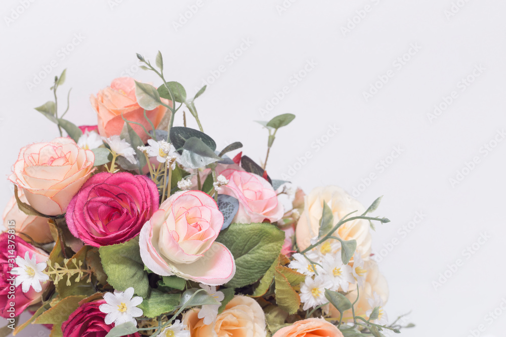Bouquet of Roses made from fabric with White Background