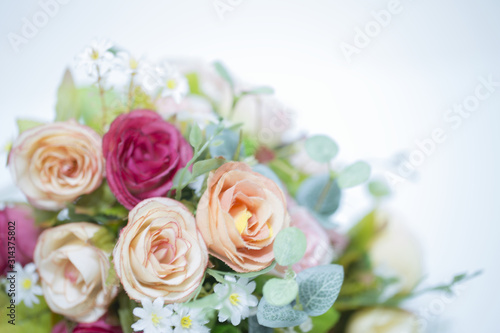 Bouquet of Roses made from fabric with White Background
