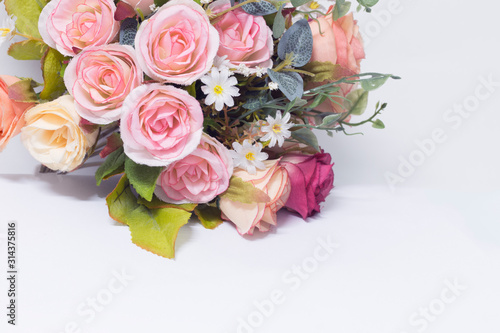 Bouquet of Roses made from fabric with White Background © Anyani