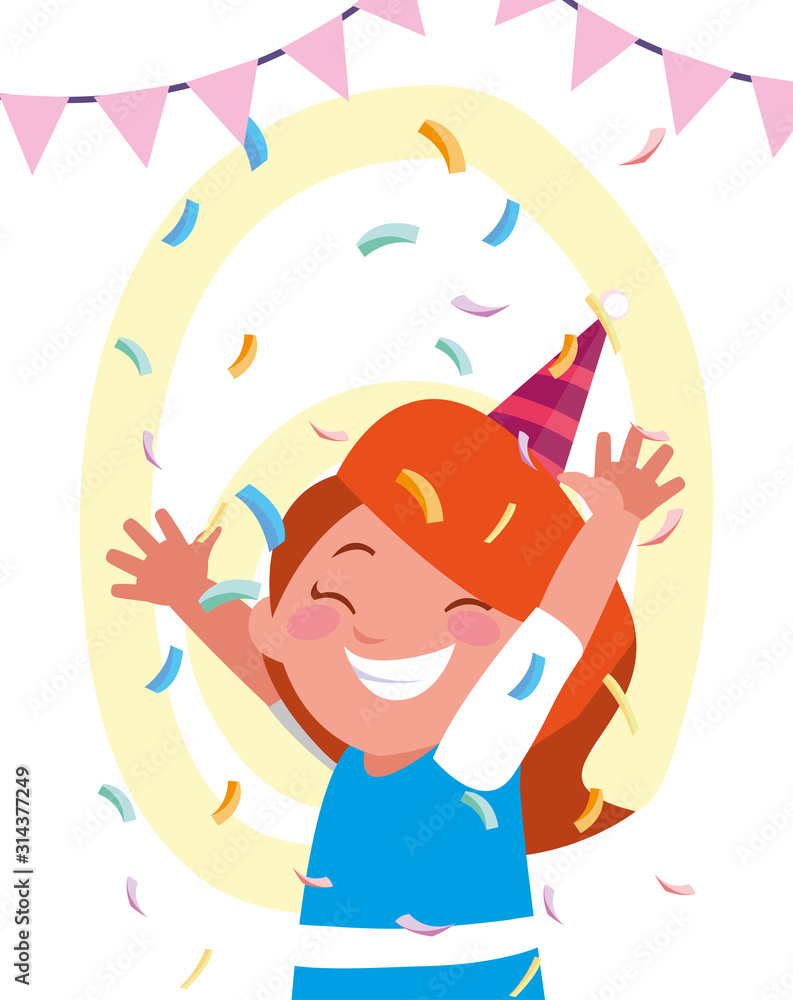 Fototapeta premium girl cartoon with happy birthday hat vector design