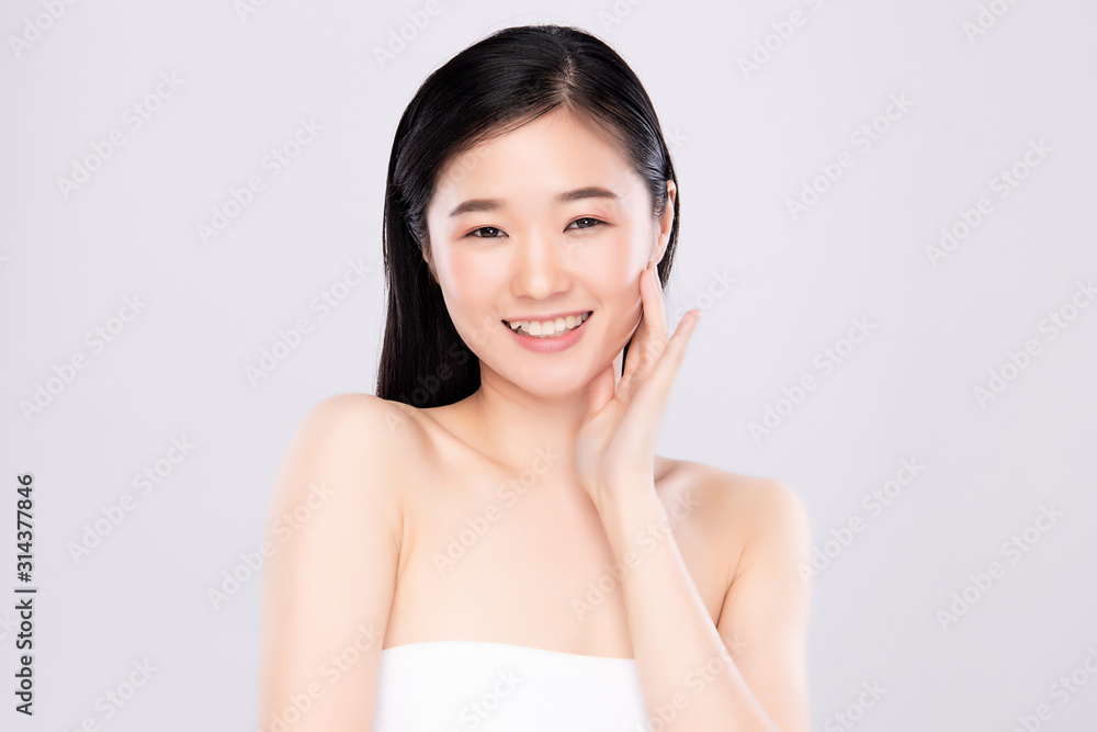 Portrait beautiful young asian woman clean fresh bare skin concept. Asian girl beauty face skincare and health wellness, Facial treatment, Perfect skin, Natural make up Portrait beautiful young asian woman clean fresh bare skin concept. Asian girl beauty face skincare and health wellness, Facial treatment, Perfect skin, Natural make up