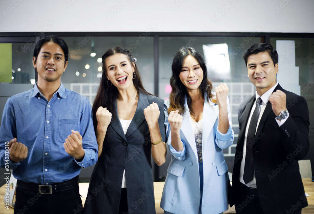 Young business persons happiness success for work in the offices. Young business persons happiness success for work in the offices.