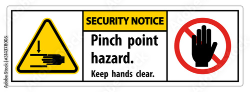 Security Notice Pinch Point Hazard,Keep Hands Clear Symbol Sign Isolate on White Background,Vector Illustration