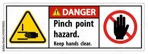 Danger Pinch Point Hazard,Keep Hands Clear Symbol Sign Isolate on White Background,Vector Illustration