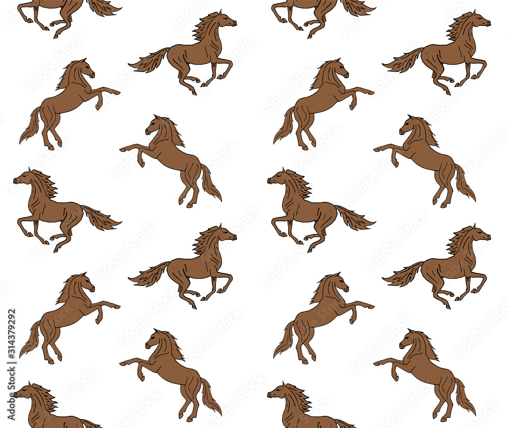 Vector seamless pattern of hand drawn doodle sketch brown horse isolated on white background Vector seamless pattern of hand drawn doodle sketch brown horse isolated on white background
