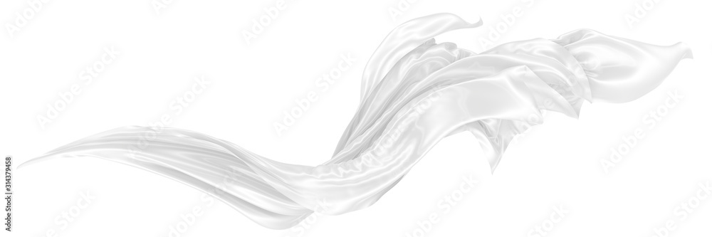 Abstract background of white wavy silk or satin. 3d rendering image. - obrazy, fototapety, plakaty 