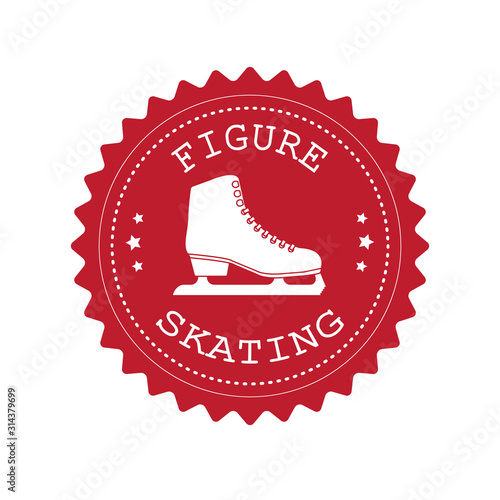 Vector flat red retro round logo with figure ice skates silhouette isolated on white background