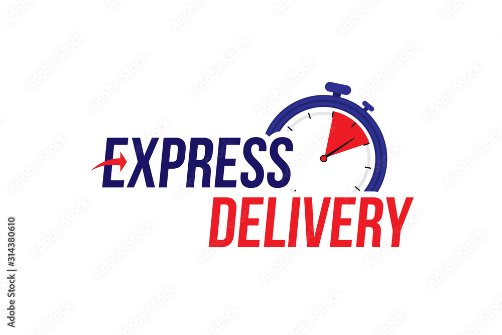 Express delivery icon. Fast shipping with timer with inscription on white  background. Flat vector illustration EPS10 Stock Vector